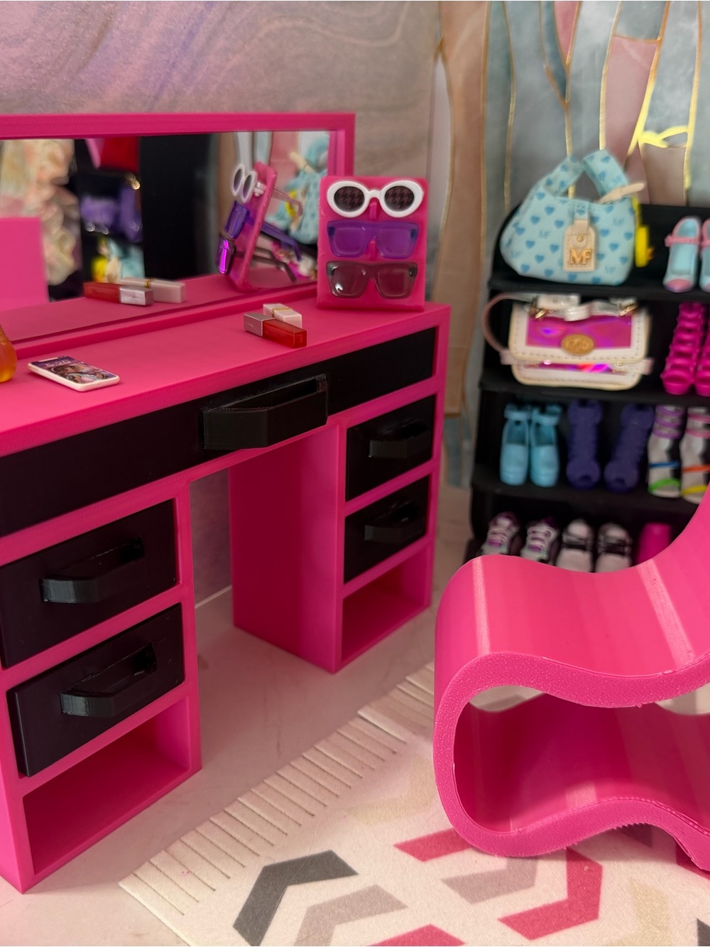Barbie Vanity Makeup Table with Mirror and Chair | 11.5 Inch Doll Furniture